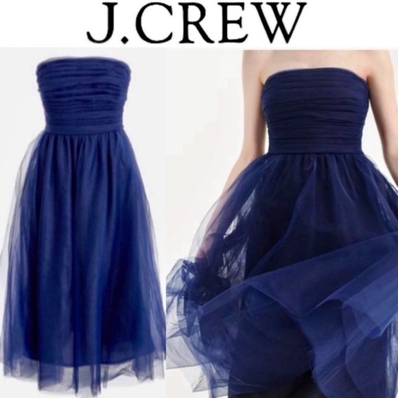 J. Crew Dresses & Skirts - J. Crew Strapless Tulle Pleated Blue Dress Size 8